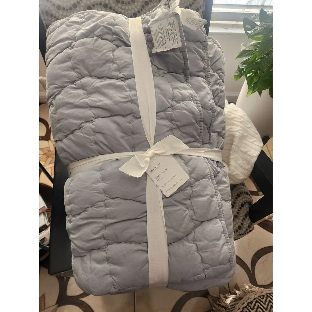Pottery Barn Chambray Blue Quilted Cotton Coverlet